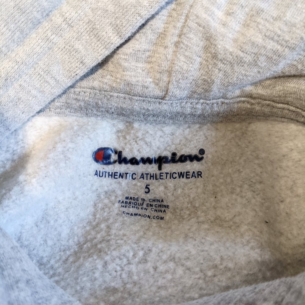 Champion Logo Grey Hoodie Jacket Kids 5 - Picture 6 of 8